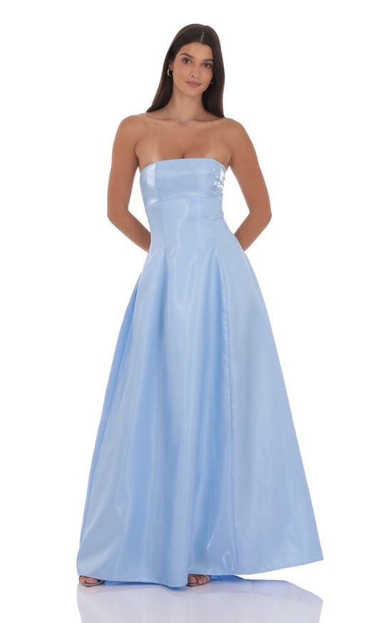 Strapless Sweetheart Neck Lace-up Back A-line Floor-length Evening Dresses with Shiny Taffeta Fabric