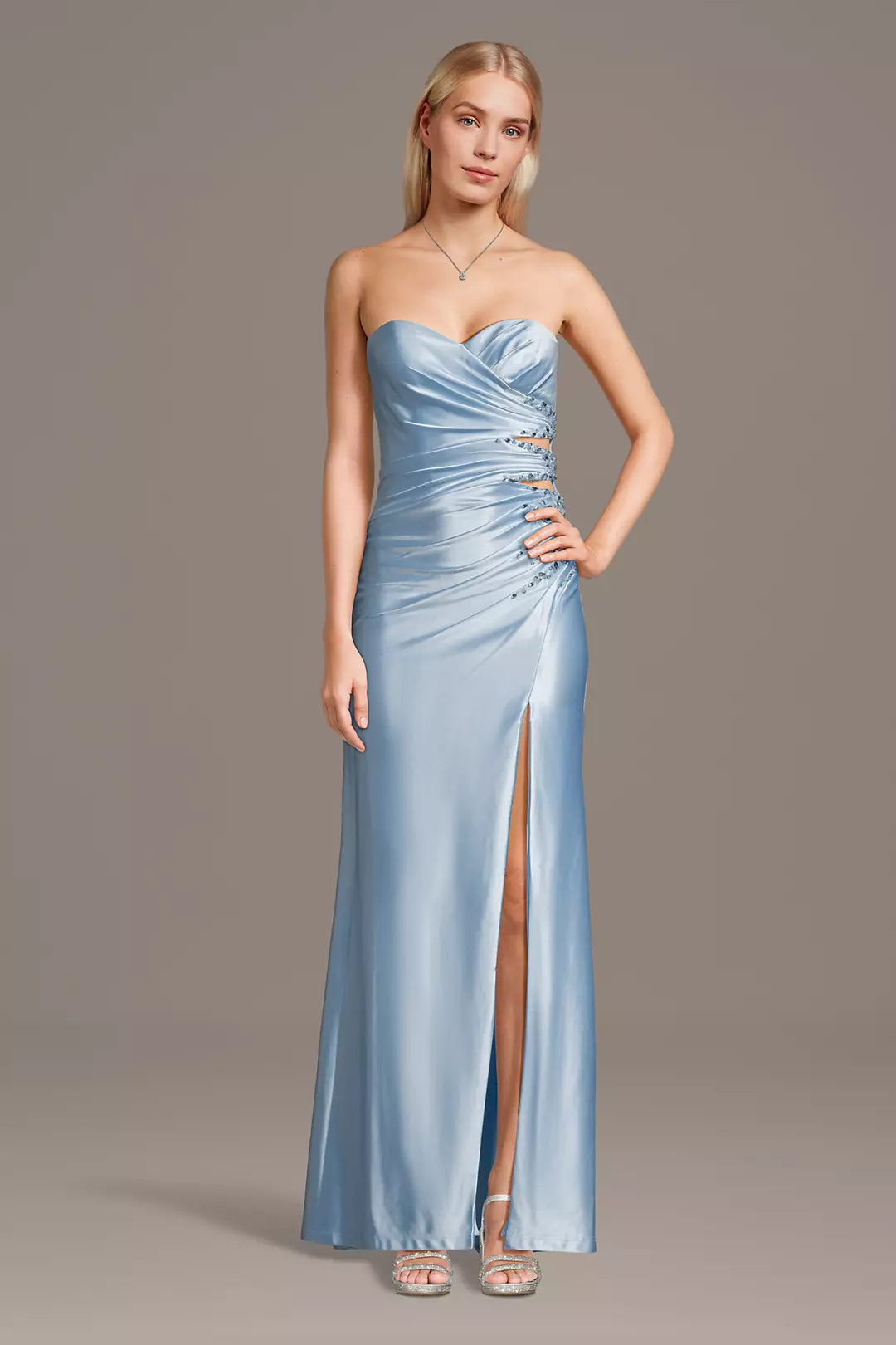 Strapless Sweetheart Ruched Satin Mermaid Prom Dress with Beaded Slit