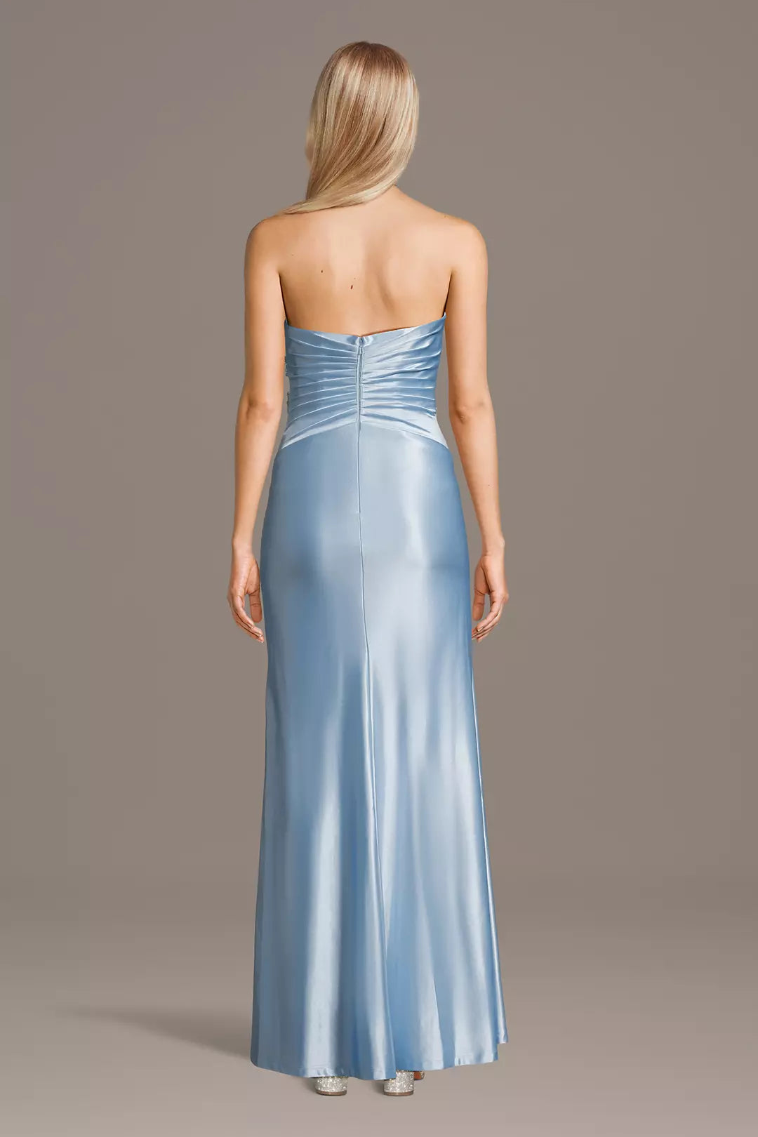 Strapless Sweetheart Ruched Satin Mermaid Prom Dress with Beaded Slit