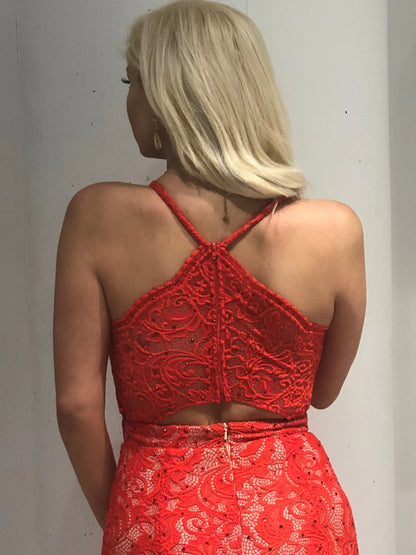 Striking Lace Mermaid Sweetheart Spaghetti Strap Sleeveless Criss-Cross Open Back Floor-Length Evening Dresses