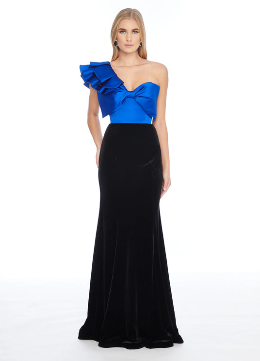 Striking Satin and Velvet Sheath One-Shoulder Sweetheart Ruffled Plain Back Floor-Length Evening Dresses