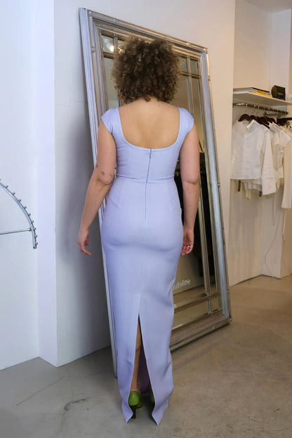 Structured Crepe Mermaid Square-Neck Cap-Sleeve Floor-Length Evening Gown