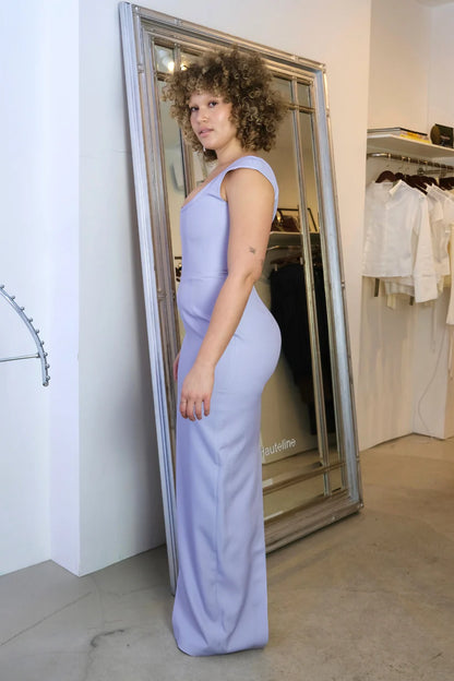 Structured Crepe Mermaid Square-Neck Cap-Sleeve Floor-Length Evening Gown