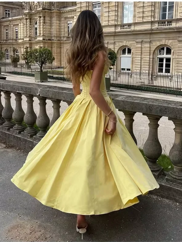 Structured ballgown sweetheart-neck strapless corset-back midi evening prom dress