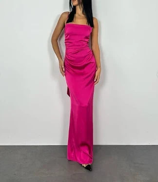Stunning Satin Sheath Square Neck Spaghetti Strap Open Back Tie Floor-Length Evening Dresses