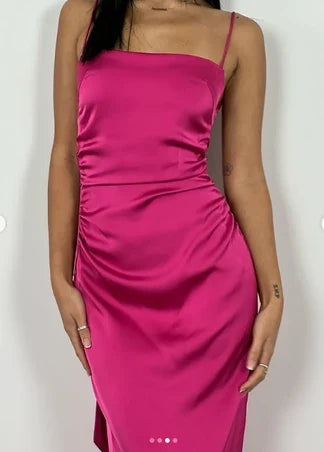 Stunning Satin Sheath Square Neck Spaghetti Strap Open Back Tie Floor-Length Evening Dresses