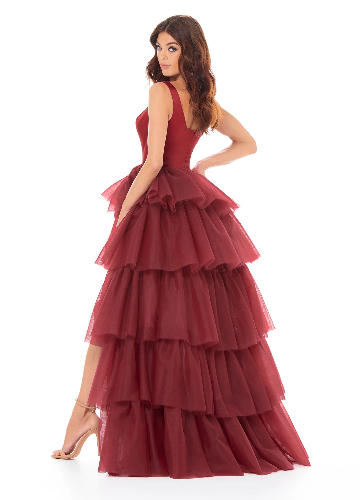 Stunning Satin Tulle A-Line Scoop Neck Sleeveless Scoop Back High-Low Evening Dresses