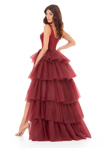 Stunning Satin Tulle A-Line Scoop Neck Sleeveless Scoop Back High-Low Evening Dresses