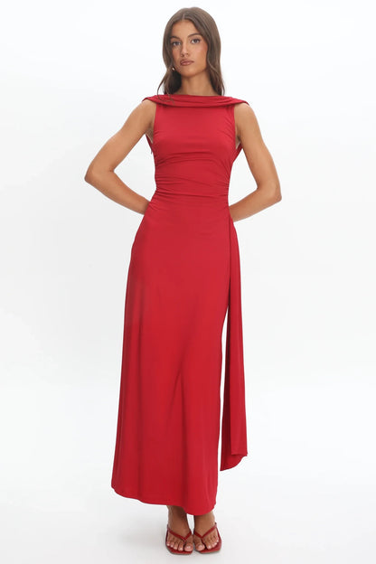Stunning Sleek Sheath Cowl Neck Sleeveless Cowl Back Floor-Length Prom Dresses