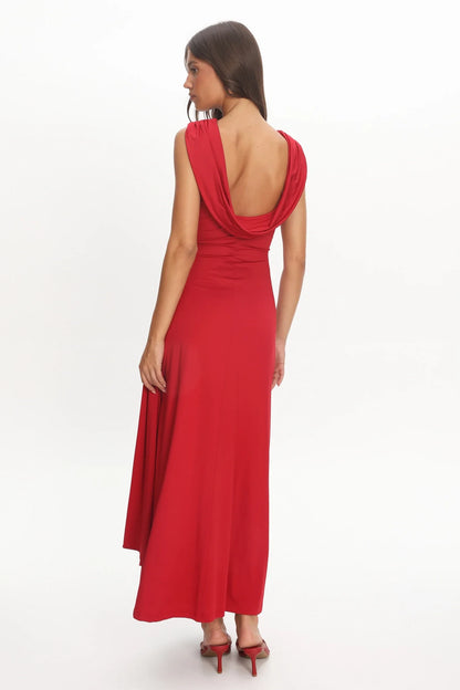 Stunning Sleek Sheath Cowl Neck Sleeveless Cowl Back Floor-Length Prom Dresses
