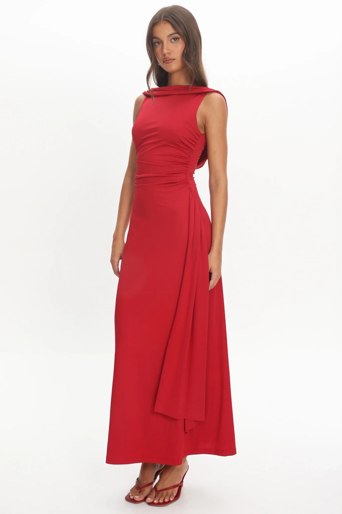 Stunning Sleek Sheath Cowl Neck Sleeveless Cowl Back Floor-Length Prom Dresses