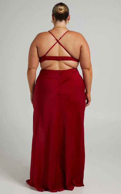 Sultry Mermaid Cowl Neck Spaghetti Strap Cutout Slit Floor Length Evening Dress