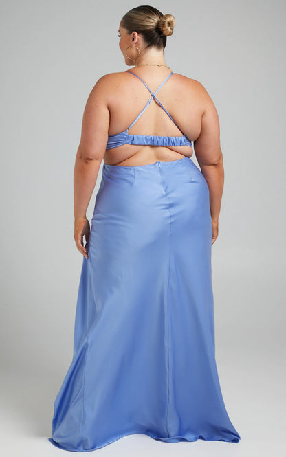 Sultry Mermaid Cowl Neck Spaghetti Strap Cutout Slit Floor Length Evening Dress