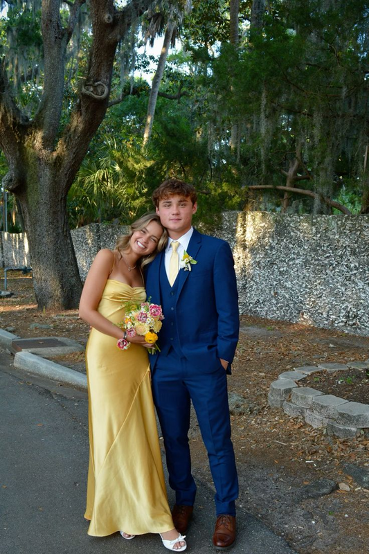 Sunny Mermaid Sweetheart-Neck Thin-Strap Cross-Back Slit Yellow Satin Prom Dress