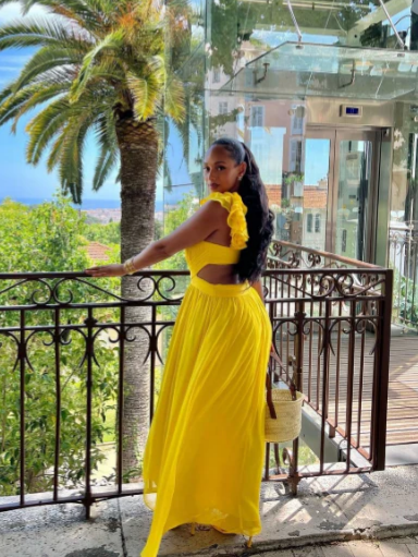 Sunny chiffon A-line deep V-neck ruffle-strap open-back floor-length evening prom dress