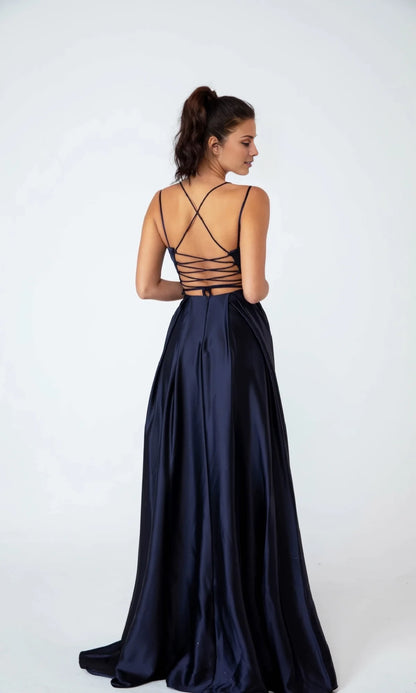 Sweetheart neckline thin shoulder straps exposed back side slit and floor length Prom dress