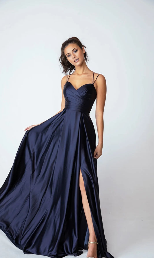 Sweetheart neckline thin shoulder straps exposed back side slit and floor length Prom dress