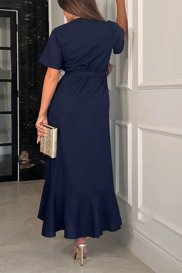 A-shaped V-neck ruffled waist belt mother of the bride dress
