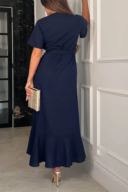 A-shaped V-neck ruffled waist belt mother of the bride dress