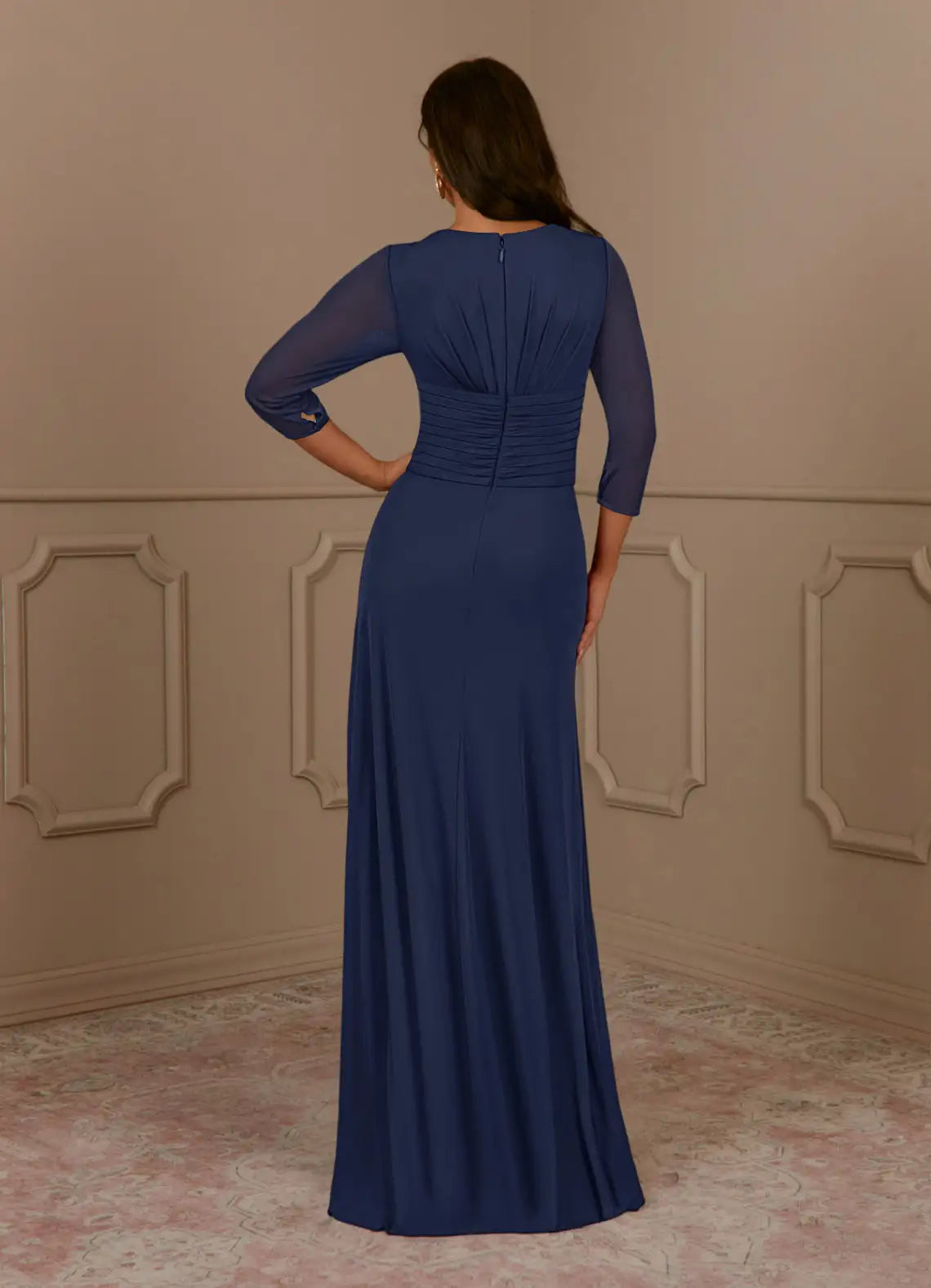 Timeless Chiffon A-Line V-Neck 3/4 Sleeve Floor Length Mother of the Bride Dress