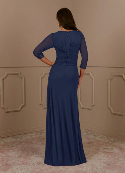 Timeless Chiffon A-Line V-Neck 3/4 Sleeve Floor Length Mother of the Bride Dress