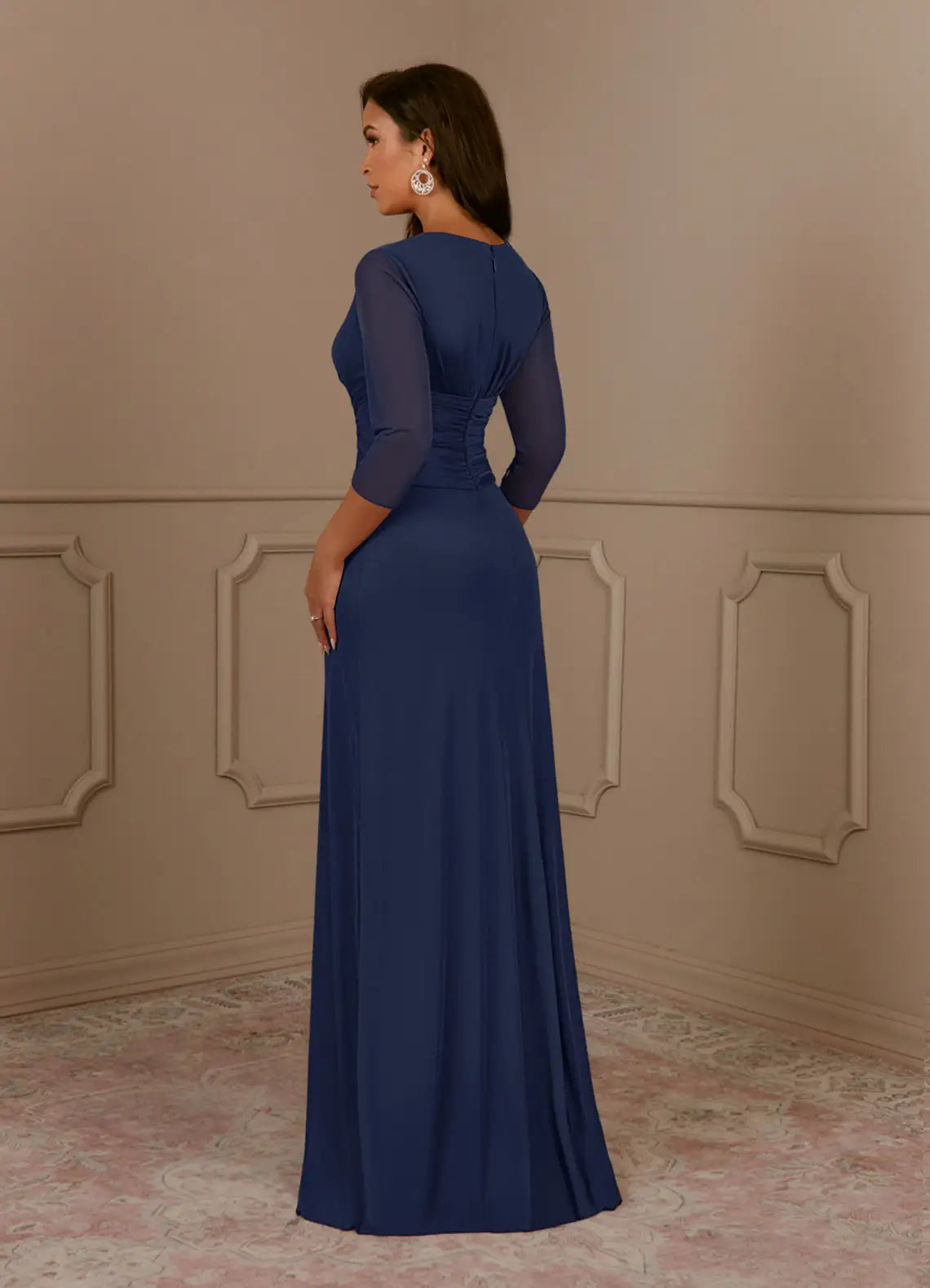 Timeless Chiffon A-Line V-Neck 3/4 Sleeve Floor Length Mother of the Bride Dress