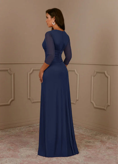 Timeless Chiffon A-Line V-Neck 3/4 Sleeve Floor Length Mother of the Bride Dress