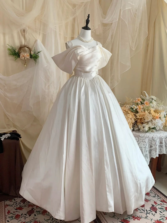 Timeless Ivory Satin Ball Gown Off-the-Shoulder Sweetheart Neck Lace-Up Back Prom Dresses