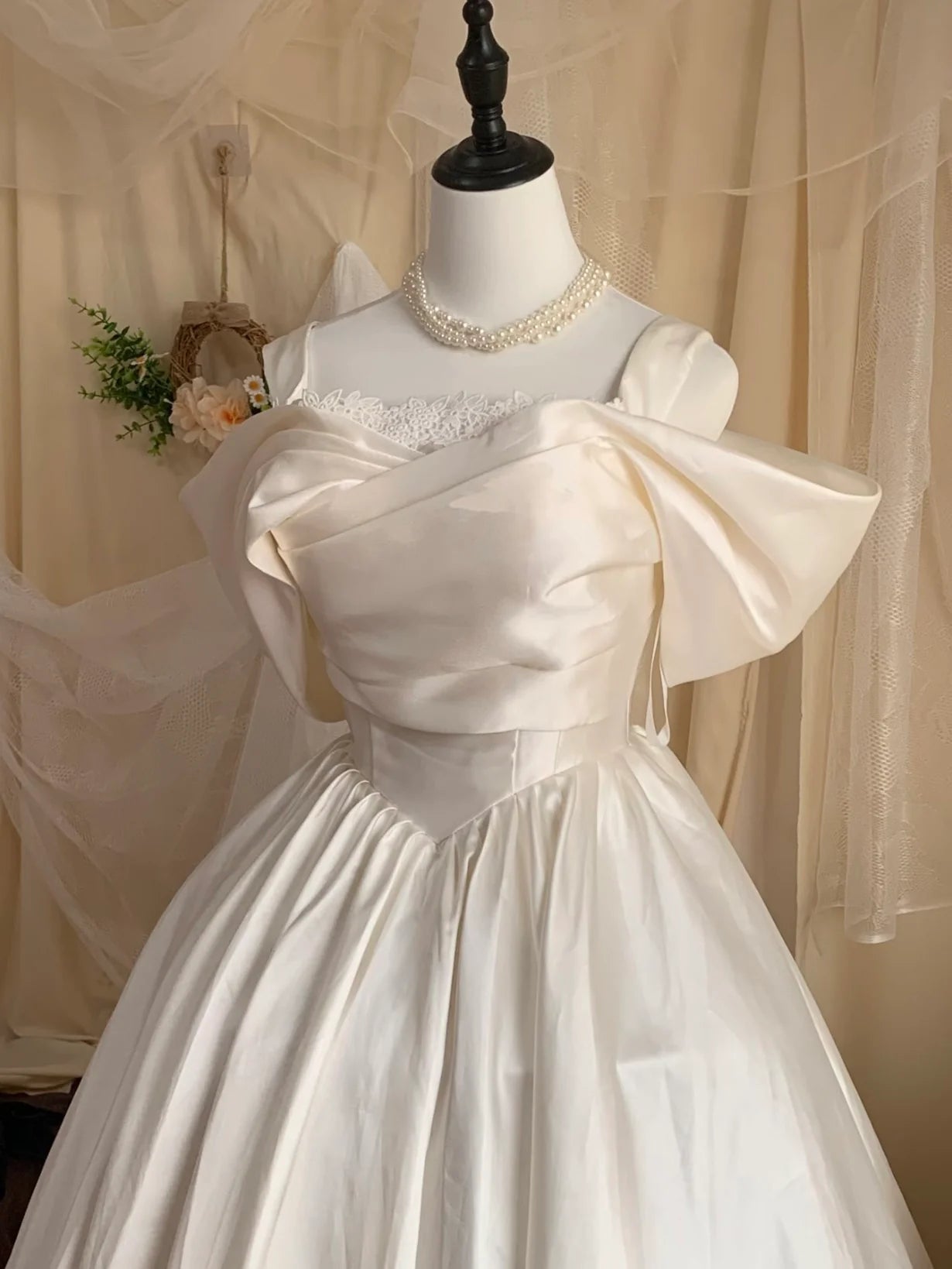 Timeless Ivory Satin Ball Gown Off-the-Shoulder Sweetheart Neck Lace-Up Back Prom Dresses