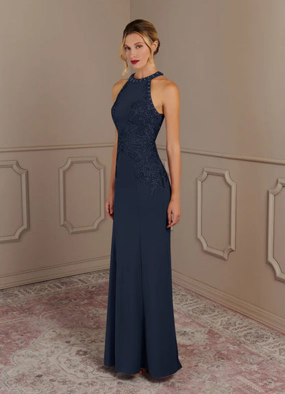 Timeless Lace & Crepe Mermaid Halter Sleeveless Floor Length Mother of the Bride Dress