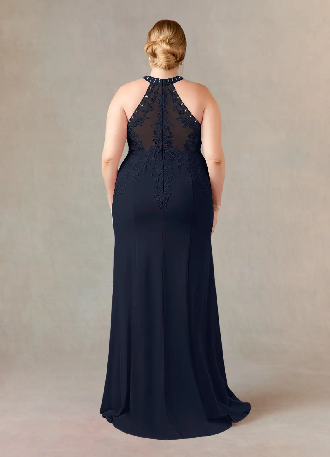 Timeless Lace & Crepe Mermaid Halter Sleeveless Floor Length Mother of the Bride Dress