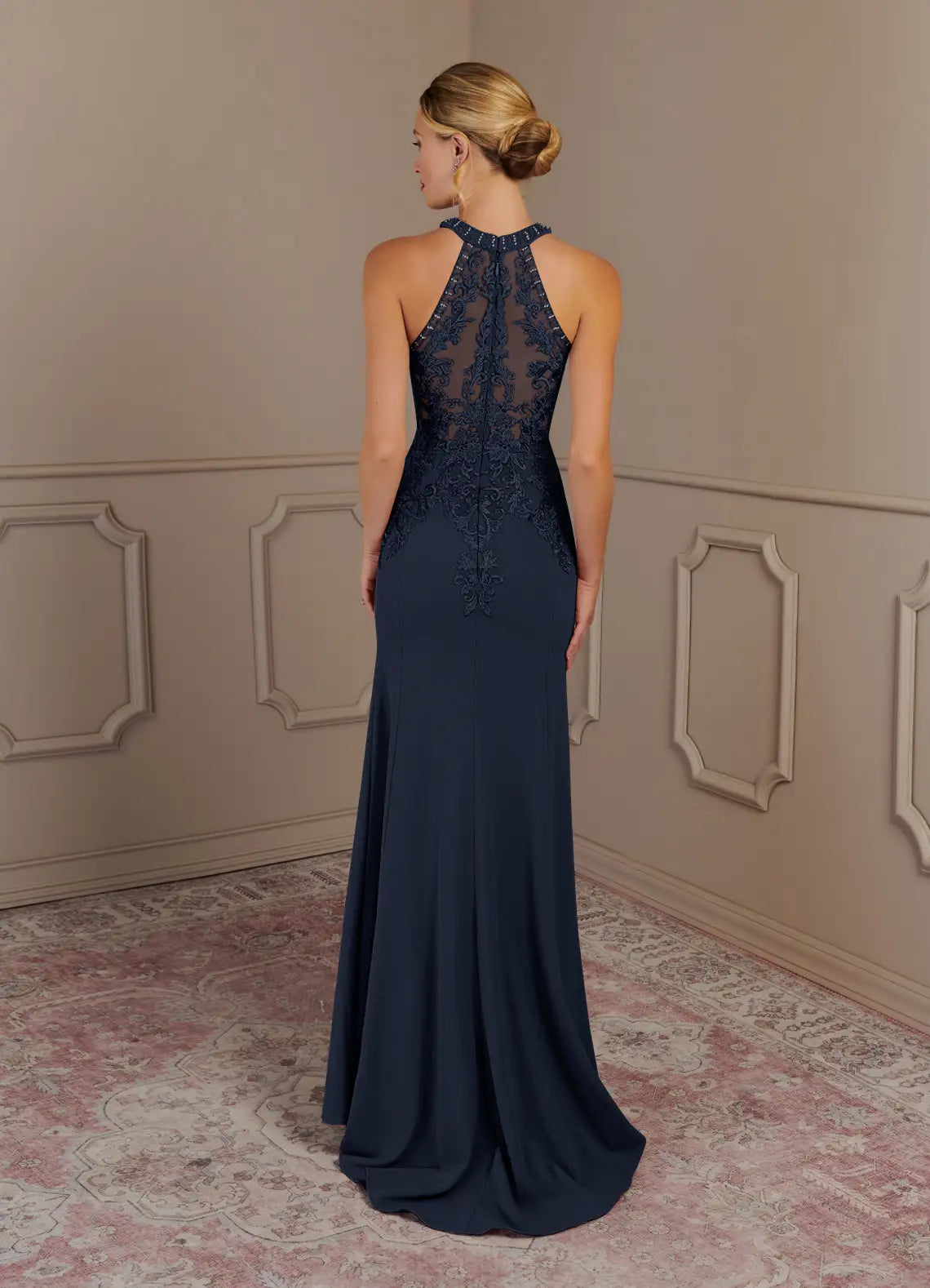 Timeless Lace & Crepe Mermaid Halter Sleeveless Floor Length Mother of the Bride Dress