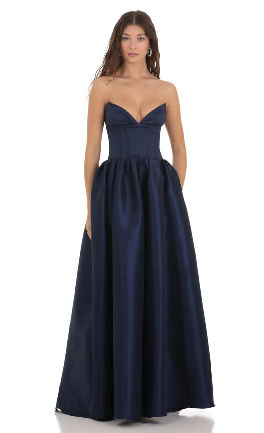 Timeless Strapless Sweetheart Satin Evening Dress with Lace-Up Open Back & A-Line Ball Gown Skirt