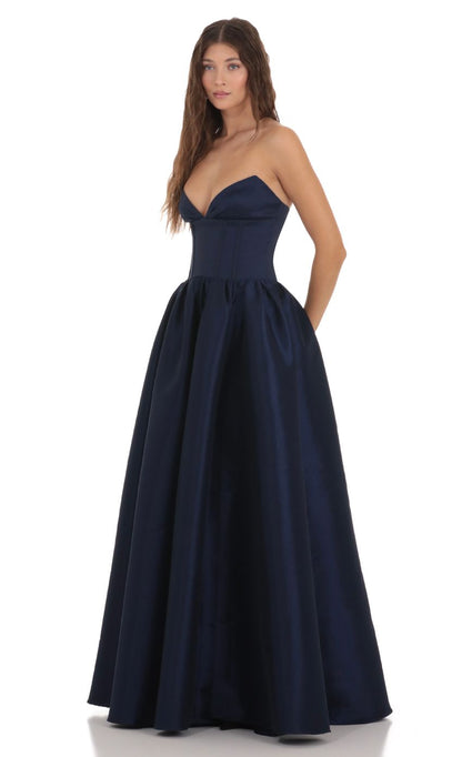 Timeless Strapless Sweetheart Satin Evening Dress with Lace-Up Open Back & A-Line Ball Gown Skirt