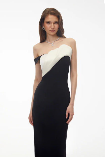 Two-Tone Off The Shoulder Mermaid Floor Length Evening Dress with Scalloped Neckline