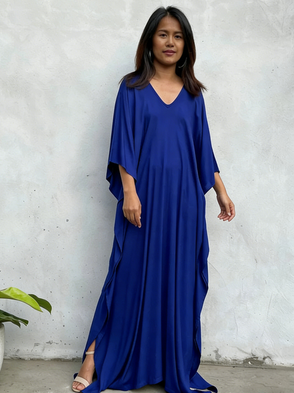 V-Neck Kaftan Evening Dress with Batwing Sleeves, Side Slit and Flowy Silhouette