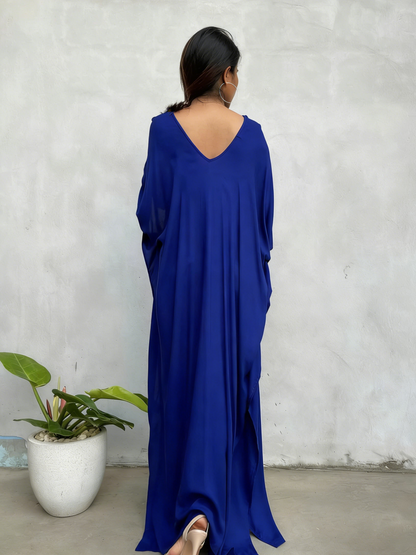 V-Neck Kaftan Evening Dress with Batwing Sleeves, Side Slit and Flowy Silhouette