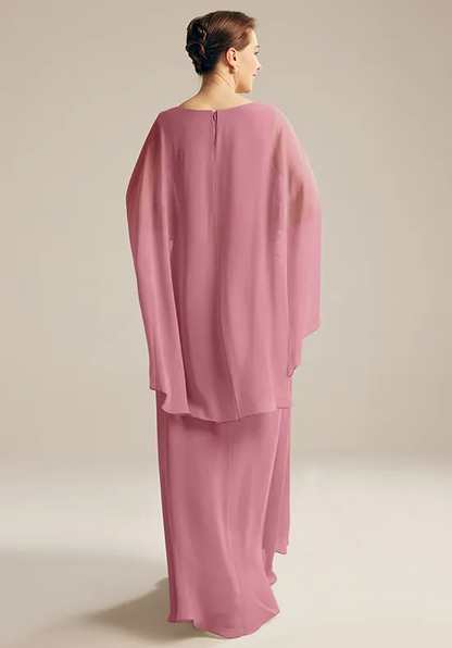 Elegant Chiffon A-Line V-Neck Capelet Sleeves Pleated Floor-Length Mother of the Bride Dress