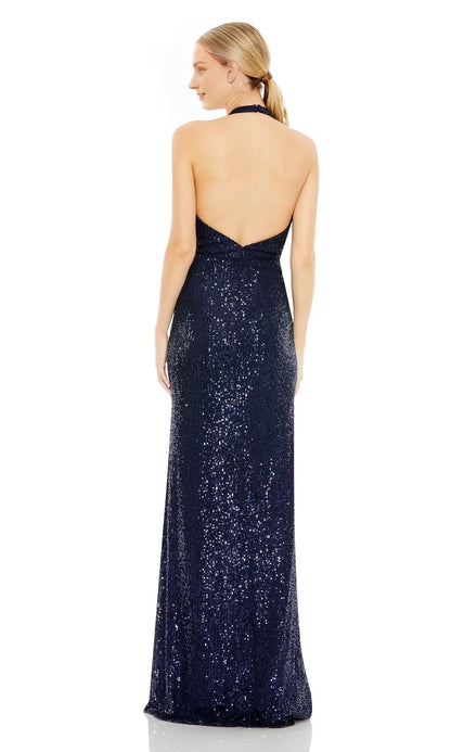 V-neck hanging neck sleeveless off shoulder sequin backless and floor length evening dress