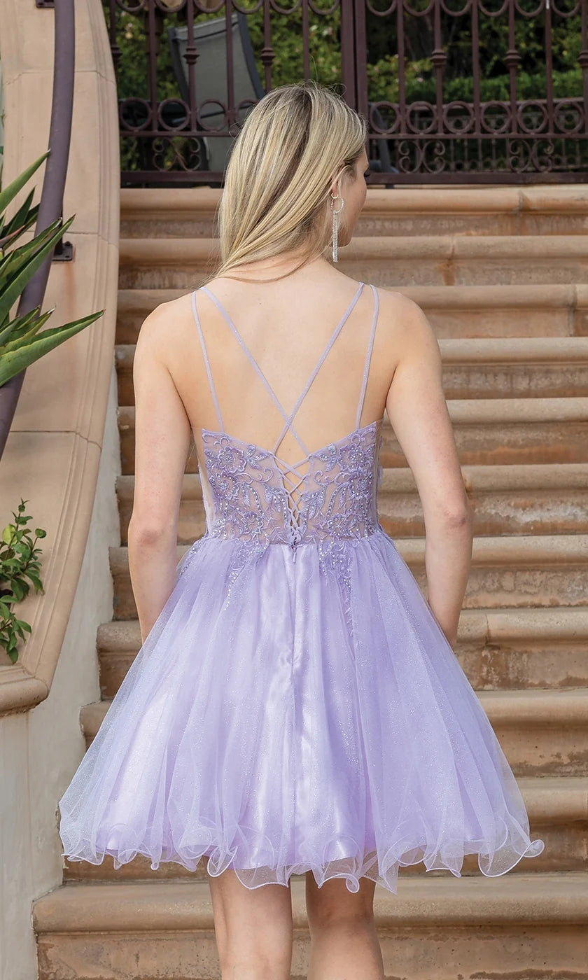 V-neck lace applique sleeveless thin shoulder strap backless short mini Homecoming dress