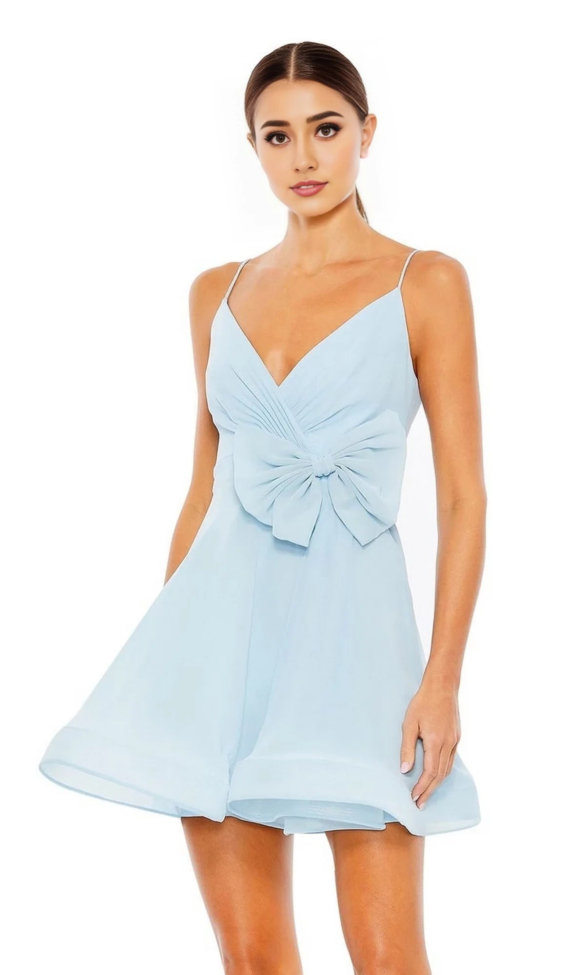 V-neck off shoulder sleeveless thin shoulder strap off back short mini Homecoming dress