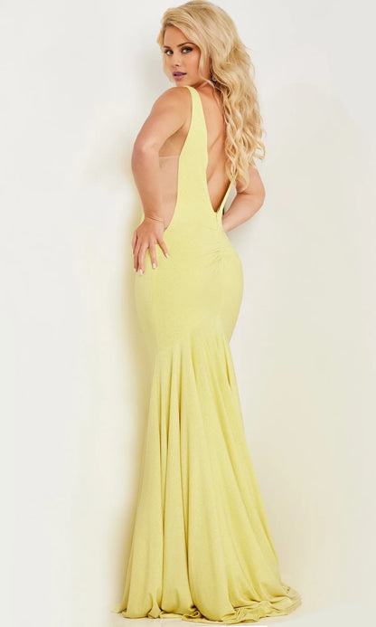 V-neck sleeveless side hollow out backless mermaid and floor length evening dress