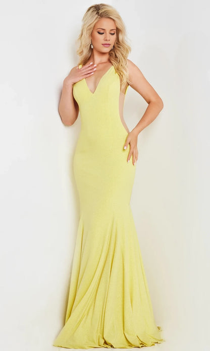 V-neck sleeveless side hollow out backless mermaid and floor length evening dress
