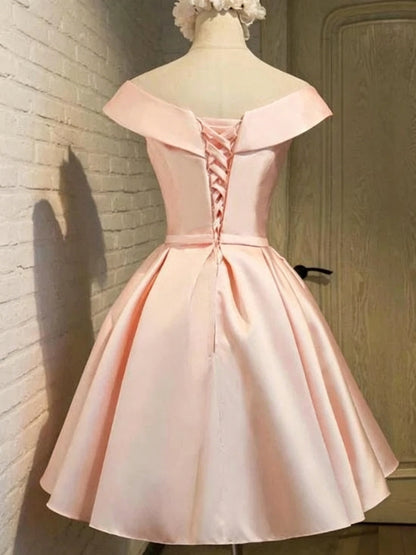 V Neck Spaghetti Strap Side Criss Cross Lace Up Bow Satin Skater Mini Homecoming Dresses
