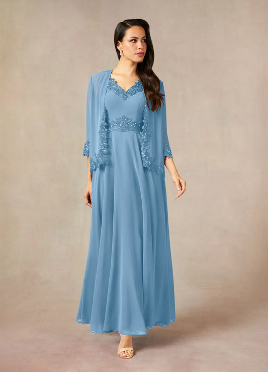 Versatile Chiffon A-Line V-Neck Sleeveless Maxi Mother of the Bride Dress
