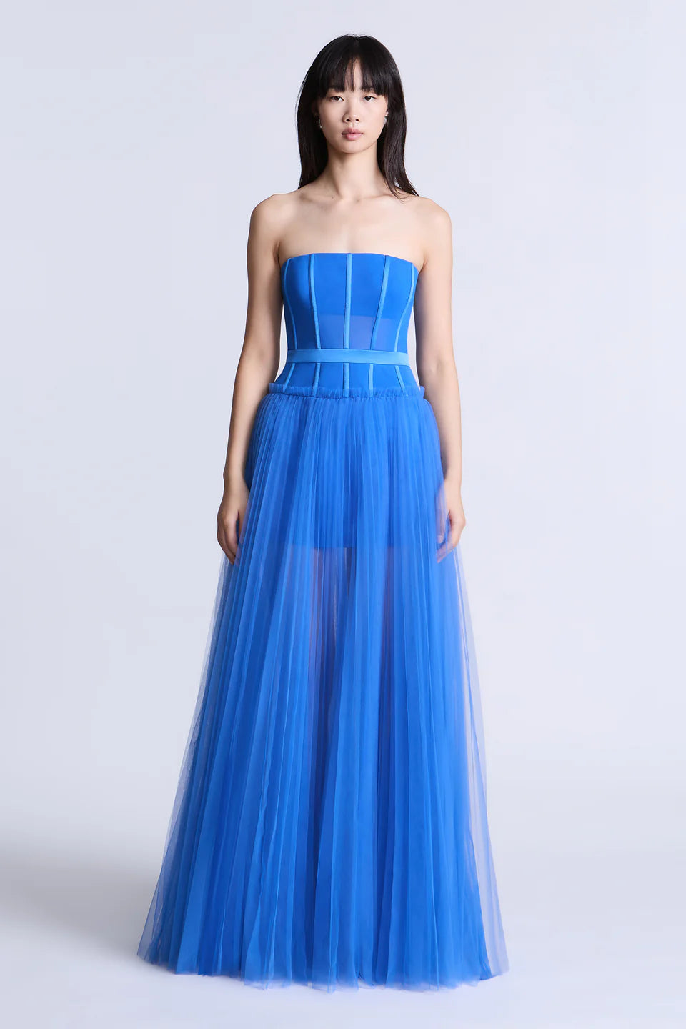 Vibrant Cobalt Blue Tulle A-Line Strapless Sweetheart Neck Floor-Length Evening Dresses