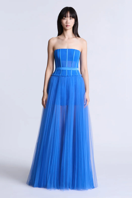 Vibrant Cobalt Blue Tulle A-Line Strapless Sweetheart Neck Floor-Length Evening Dresses