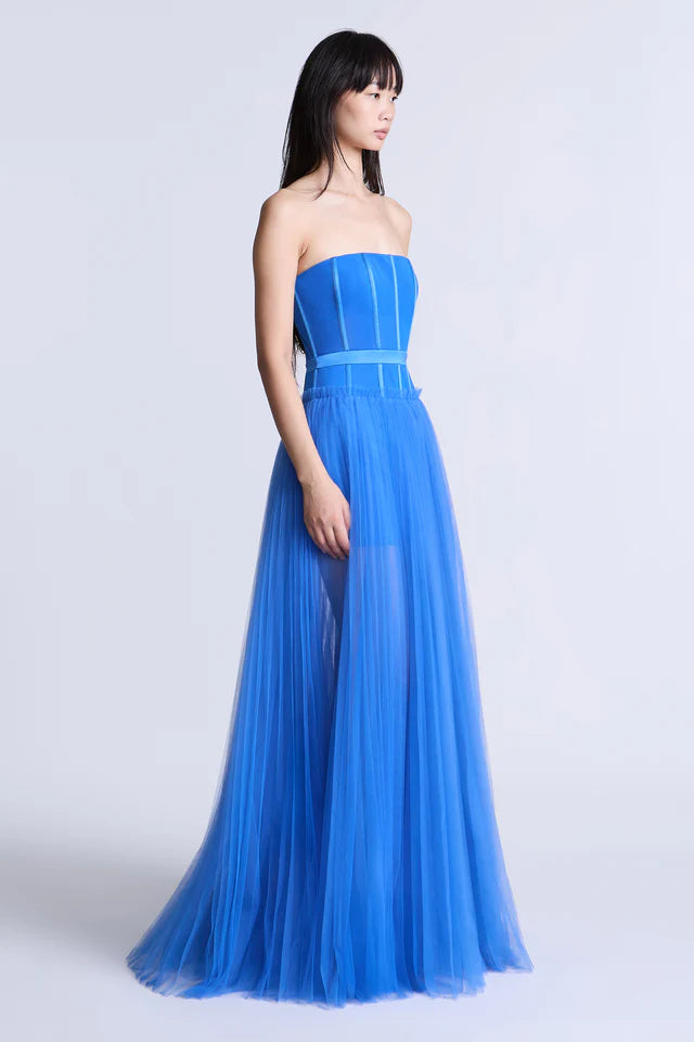 Vibrant Cobalt Blue Tulle A-Line Strapless Sweetheart Neck Floor-Length Evening Dresses