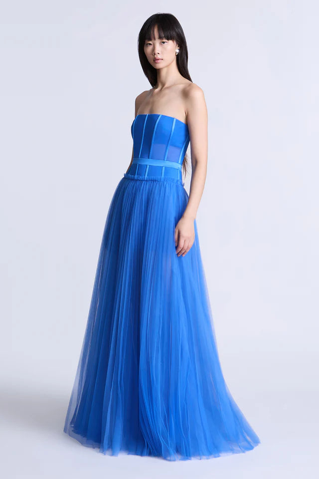 Vibrant Cobalt Blue Tulle A-Line Strapless Sweetheart Neck Floor-Length Evening Dresses