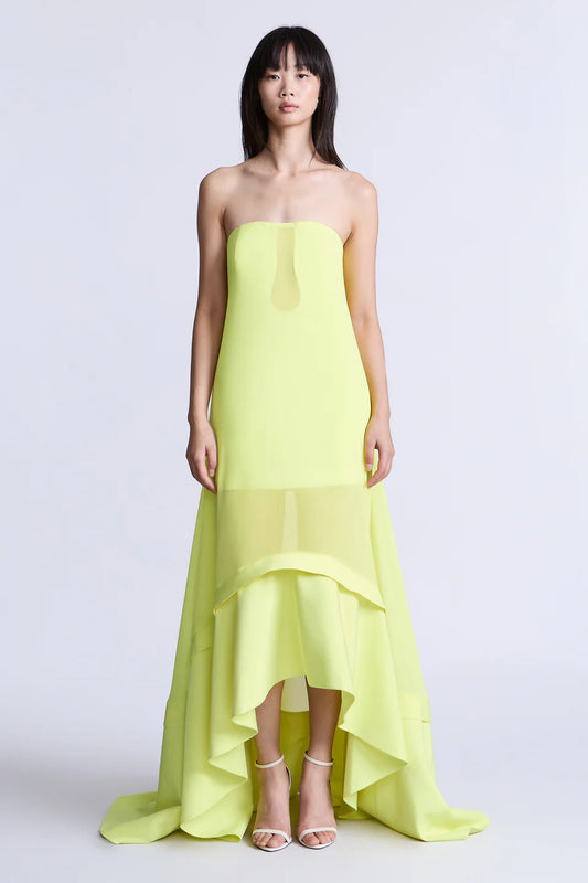 Vibrant Lime Green Chiffon A-Line Strapless Straight Neck Floor-Length Evening Dresses